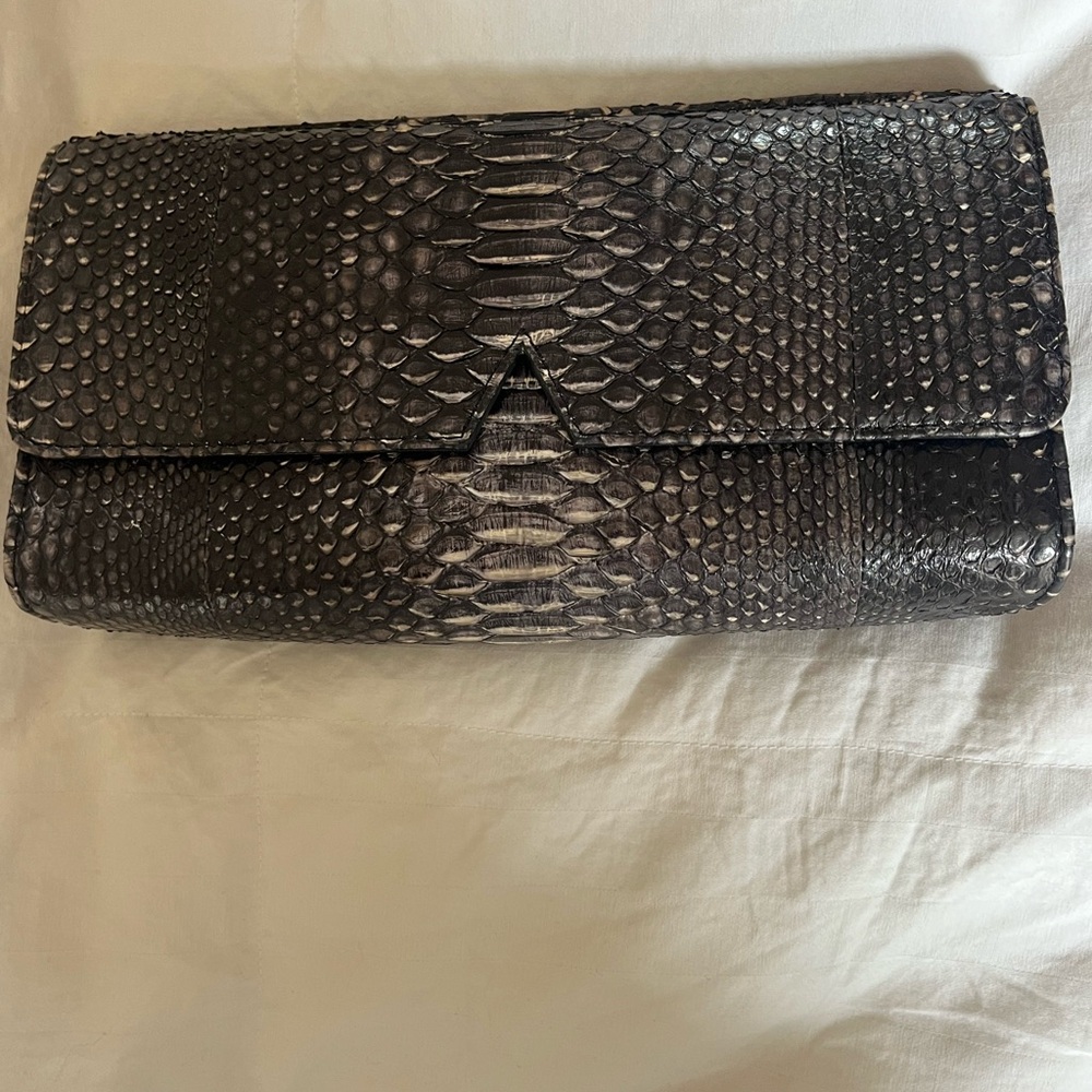 Byron Genuine Python Skin Black Exotic Leather Clutch Bag